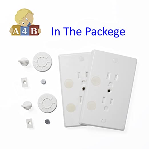 Childproof Outlet Covers - Locking Plug Cover Baby Proofs Your Entire Home - Socket Protectors Guards Against Household Dangers - Child Safe Outlet Plugs Plus Magnetic Key 2 Pack by All4Baby