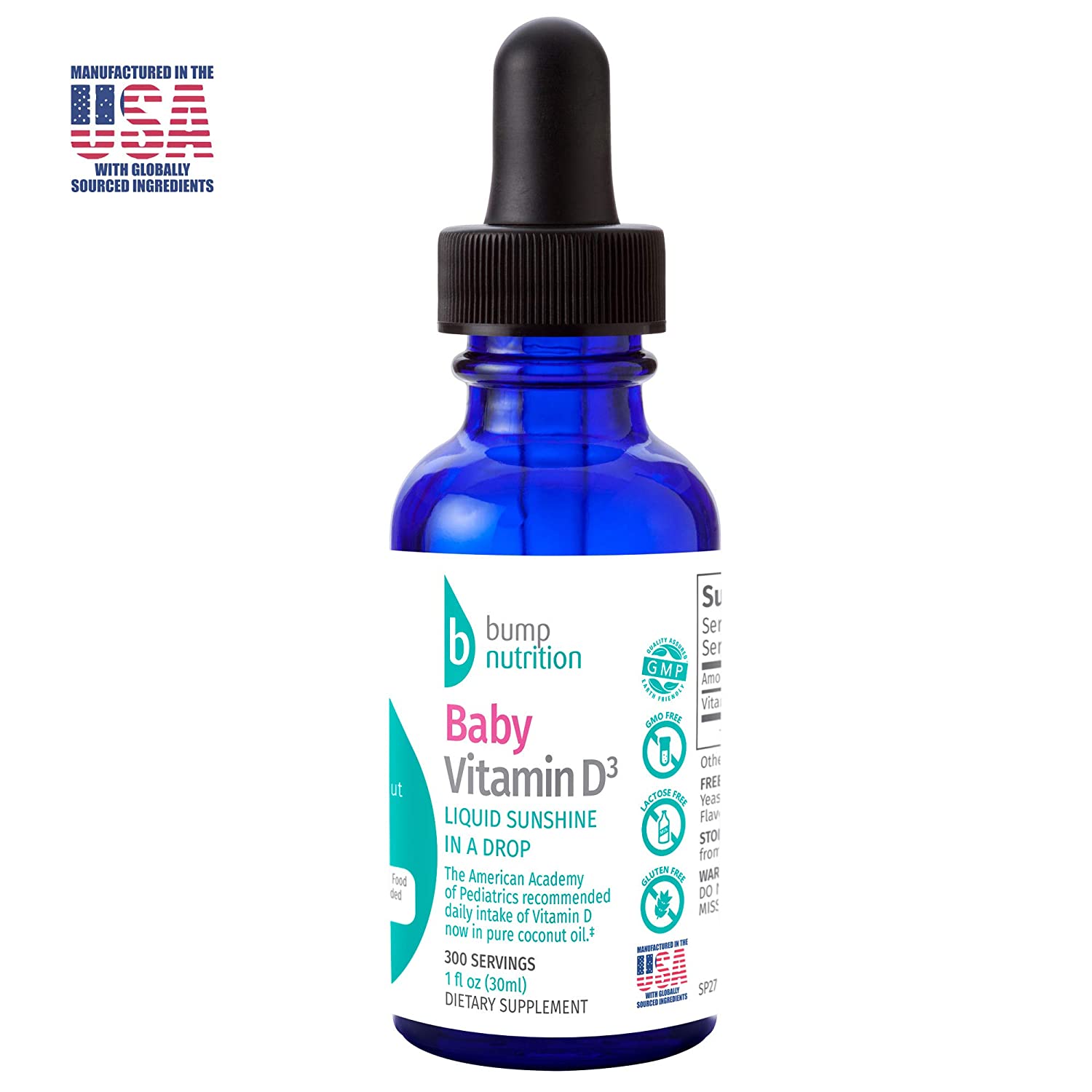 Baby Vitamin D Drops for Infants, Toddlers & Kids | Only 2 Ingredients: Vitamin D3 & Coconut Oil (30ml, 400iu, 300 Drops)