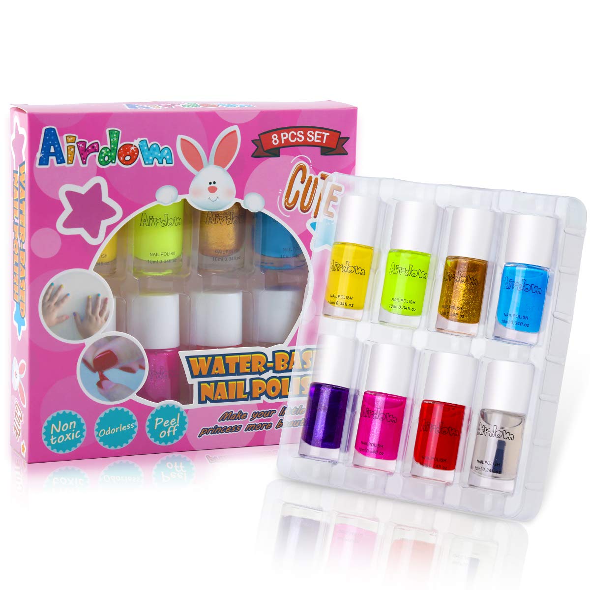 Airdom Non Toxic Kids Nail Polish Water Based Natural Odorless Safe Peel Off Nail Polish Set Quick Dry Nail Polish Gifts Toys Kit 