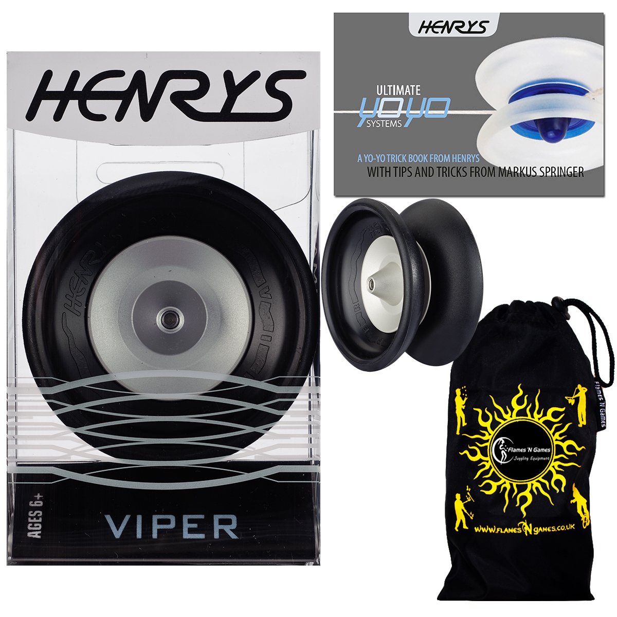 Henrys VIPER YoYo (Black) Professional Ball Bearing YoYo