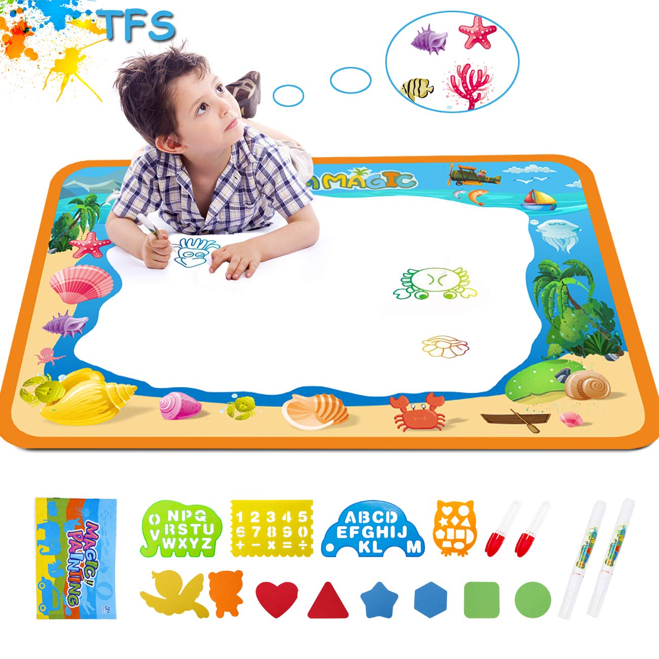Water Drawing Aquadoodle Magic Mat - TFS Kid Painting Writing Color Doodle Board Toys with Magic Pens