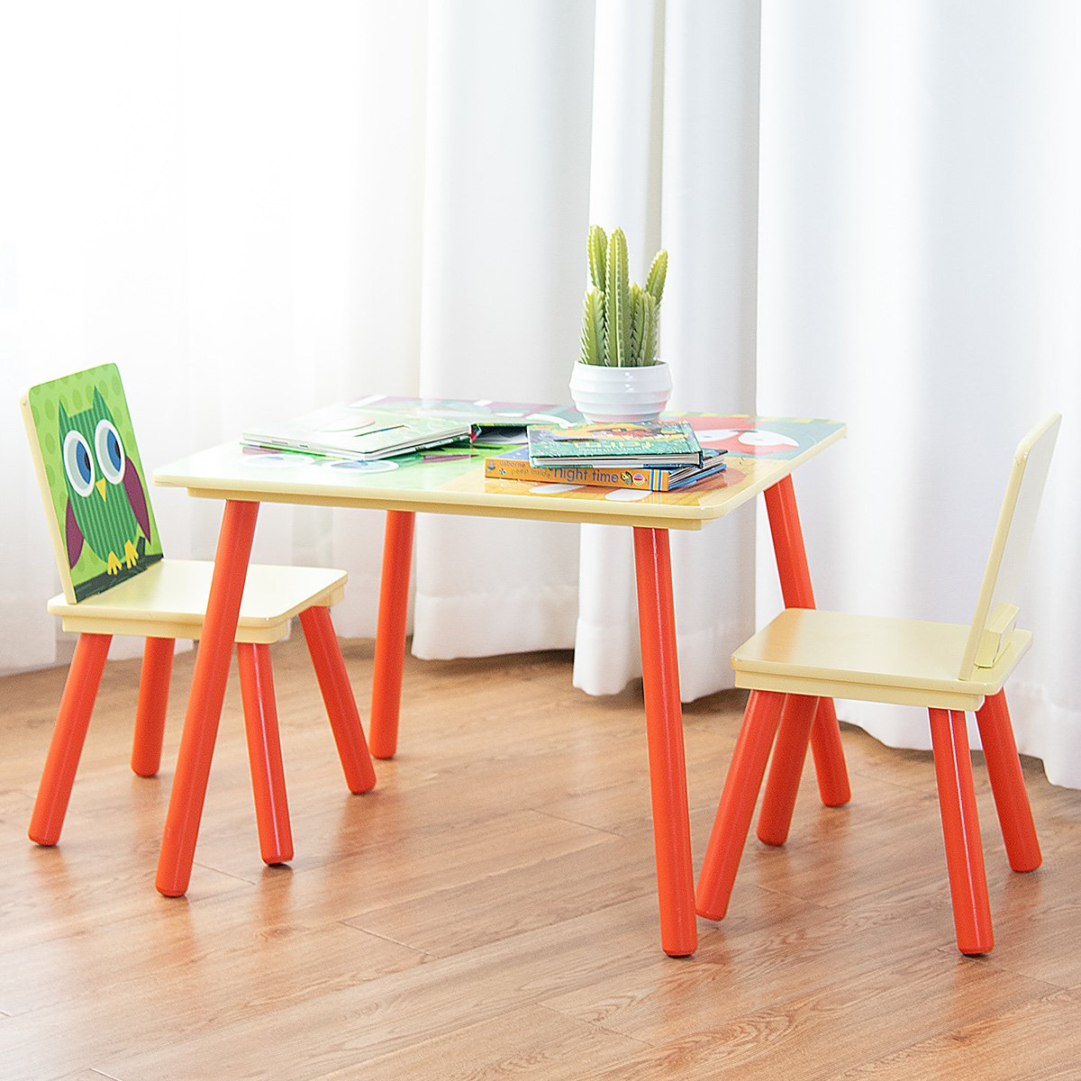 Costzon Kids Table and 2 Chair Set, Wooden Table Furniture for Children Toddler