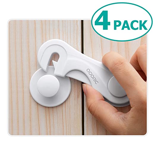 Cabinet Locks - Adoric Child Safety Locks 4 Pack - Baby Safety Cabinet Locks - Baby Proofing Cabinet Kitchen System with Strong Adhesive Tape
