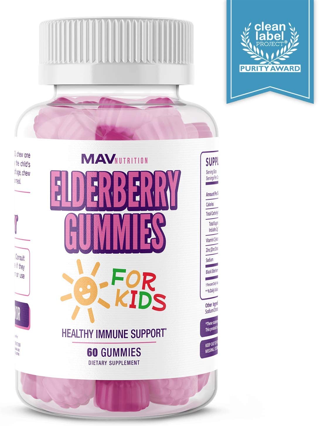 MAV Nutrition Elderberry Gummies Immune System Booster for Kids Vitamins with Vitamin C 