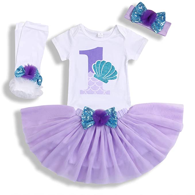 Baby Girls 1st Birthday Mermaid Outfit Romper Headband Leggings Tutu Dress Sequin Bowknot Princess Skirt Sets