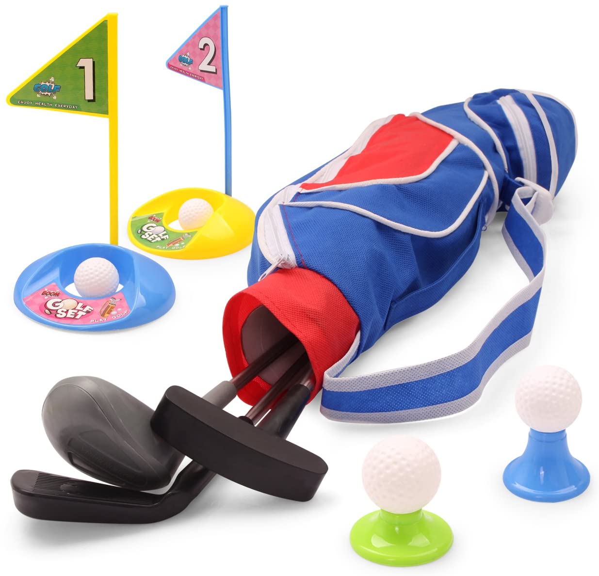 EXERCISE N PLAY Deluxe Happy Kids/Toddler Golf Clubs Set Grow-to-Pro Golfer 15 Piece Set (Blue)