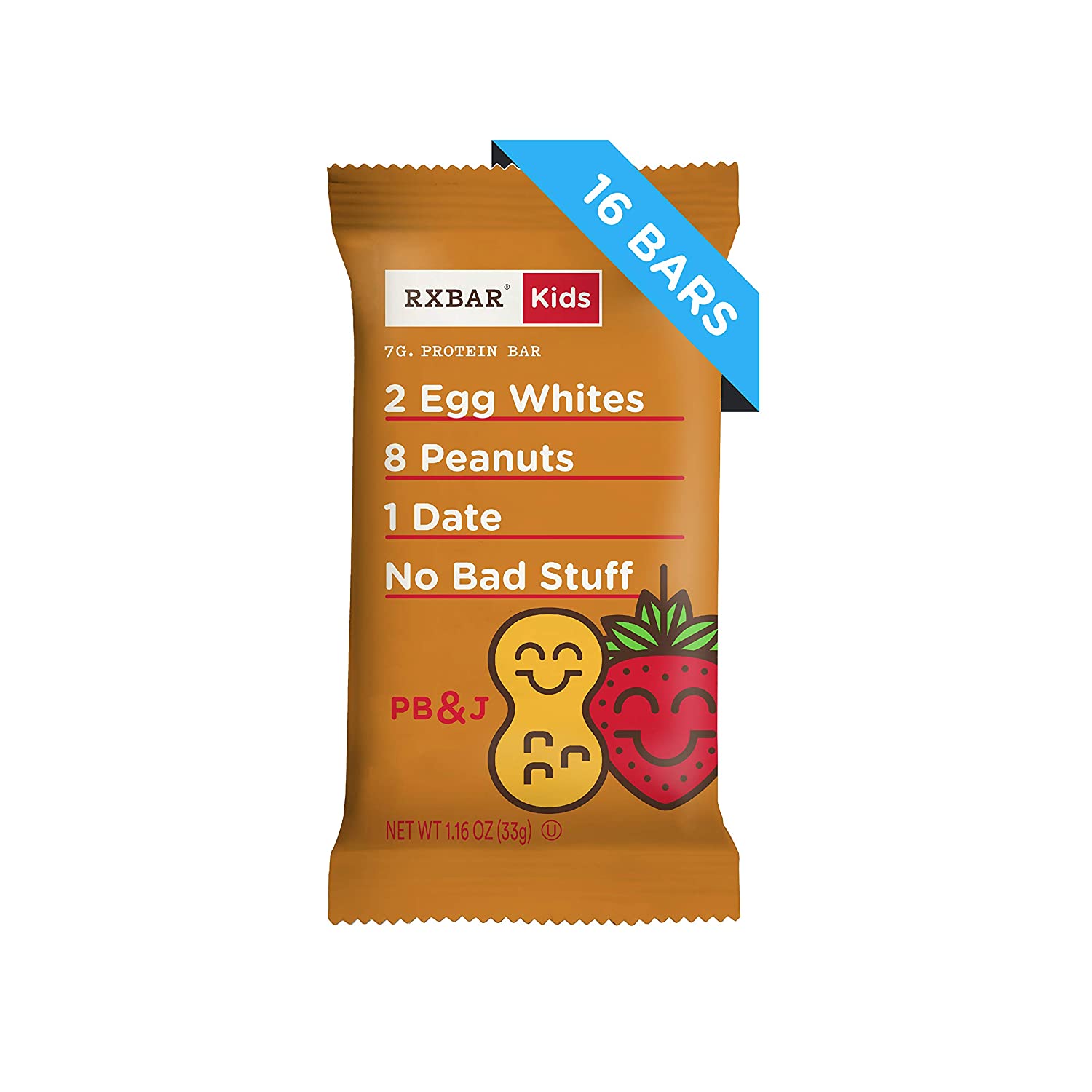 RXBAR Kids, Peanut Butter and Jelly, Protein Bar, 1.16 Ounce (Pack of 16) Kids Protein Snack, Breakfast Bar, Lunchbox Snack