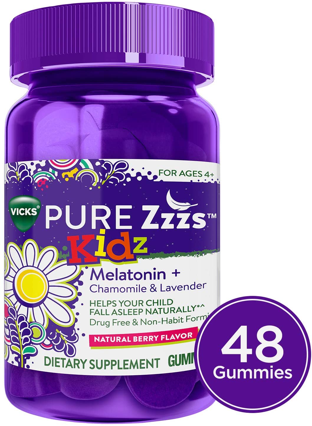 Vicks Pure Zzzs Kidz Melatonin Lavender & Chamomile Sleep Aid Gummies for Kids & Children