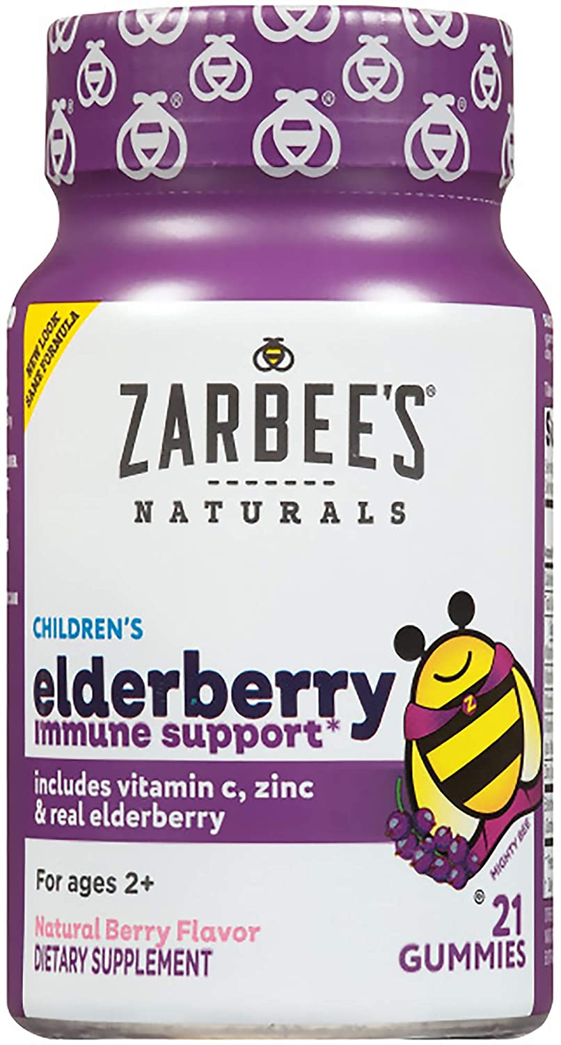 Zarbee's Naturals Children's Elderberry Immune Support* Gummies with Vitamin C, Zinc, Natural Berry Flavor, 21 Count