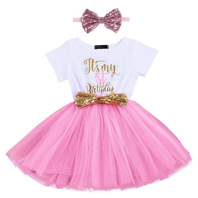 Newborn Baby Girl Princess It's My 1st/2nd Birthday Party Cake Smash Shinny Sequin Bow Tie Tulle Tutu Dress Outfit