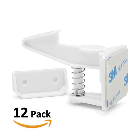 Child Cabinet Locks | Invisible Design Baby Proof Safety Locks for Cabinets | Easy Adhesive (3M) NO Tools Needed No Drilling Closet and Drawer Latches | 12 Pack! (White)