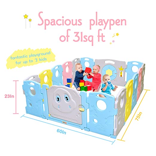 Baby Playpen - Kids 16 Panel Activity Centre Safety Play Yard, Home Indoor Outdoor New Pen