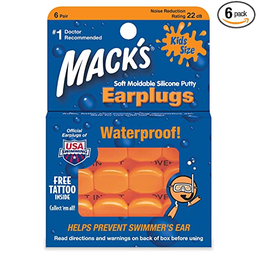 Macks Moldable Silicone Ear Plugs, Kids Size, 6 Pair (Pack of 6)