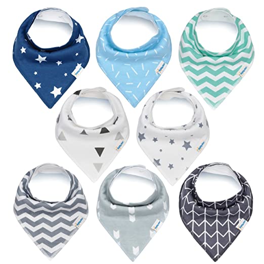 Baby Bandana Drool Bibs, Unisex 8-Pack Gift Set for Drooling and Teething