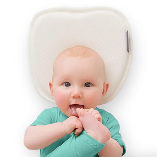 Flat Head Baby Pillow with 2 White Washable Cotton Covers