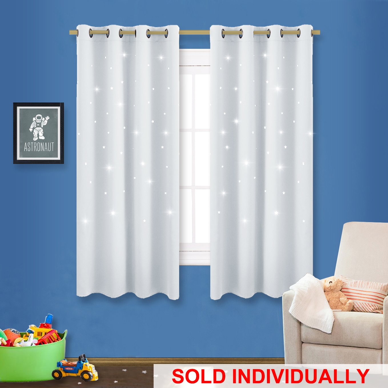 NICETOWN Room Darkening Curtain Panel - Zodiac Constellation Drape with Star Cut Out Design