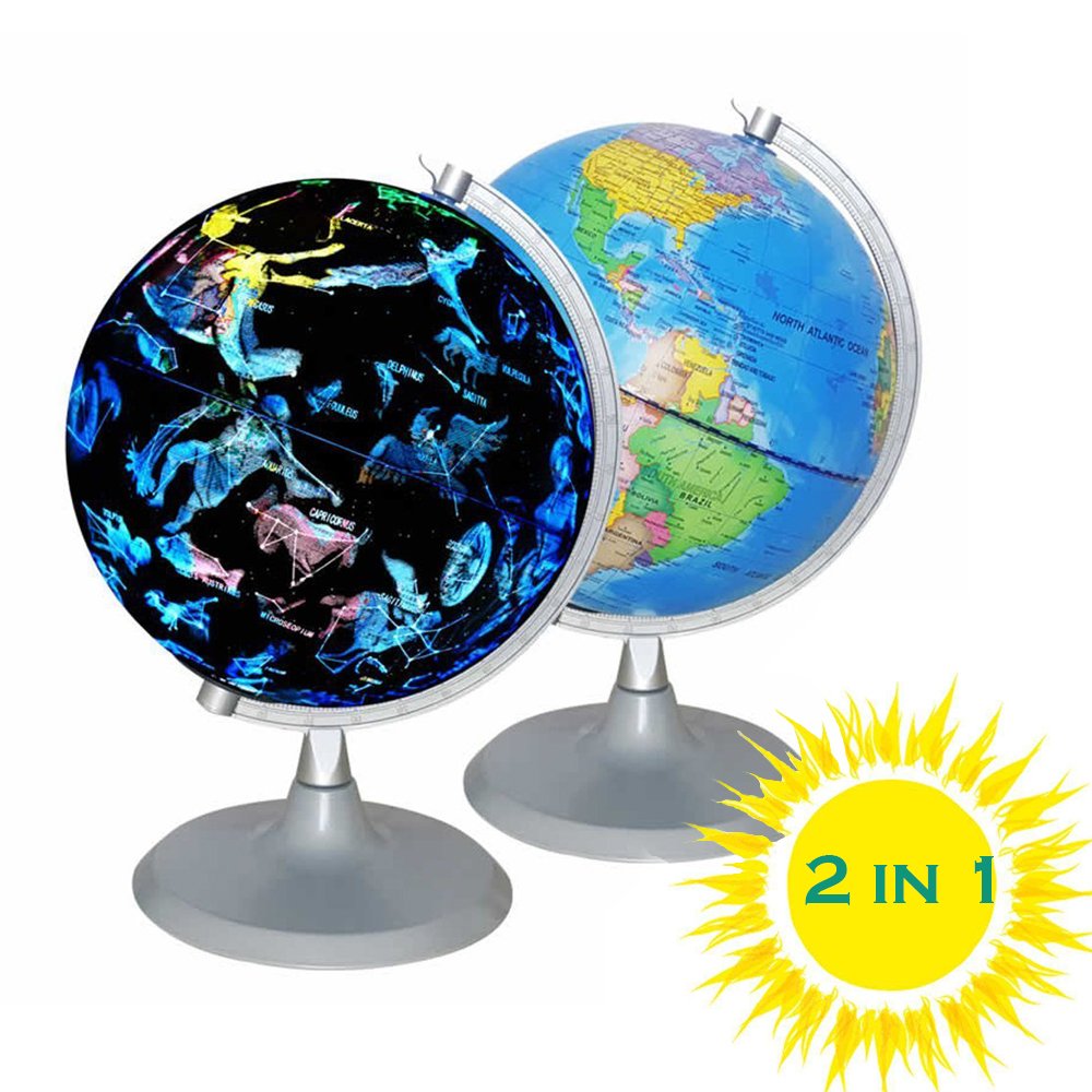 CYHO Illuminated World Globe - USB 2 in 1 LED Desktop World Globe, Interactive Earth Globe