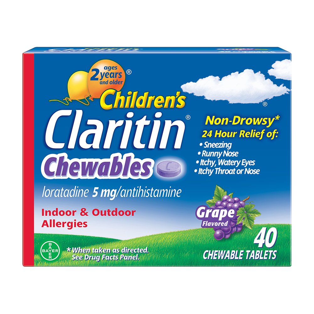Claritin Children's 24-Hour Non-Drowsy Allergy Grape Chewable Tablet, Antihistamine, 40 Count