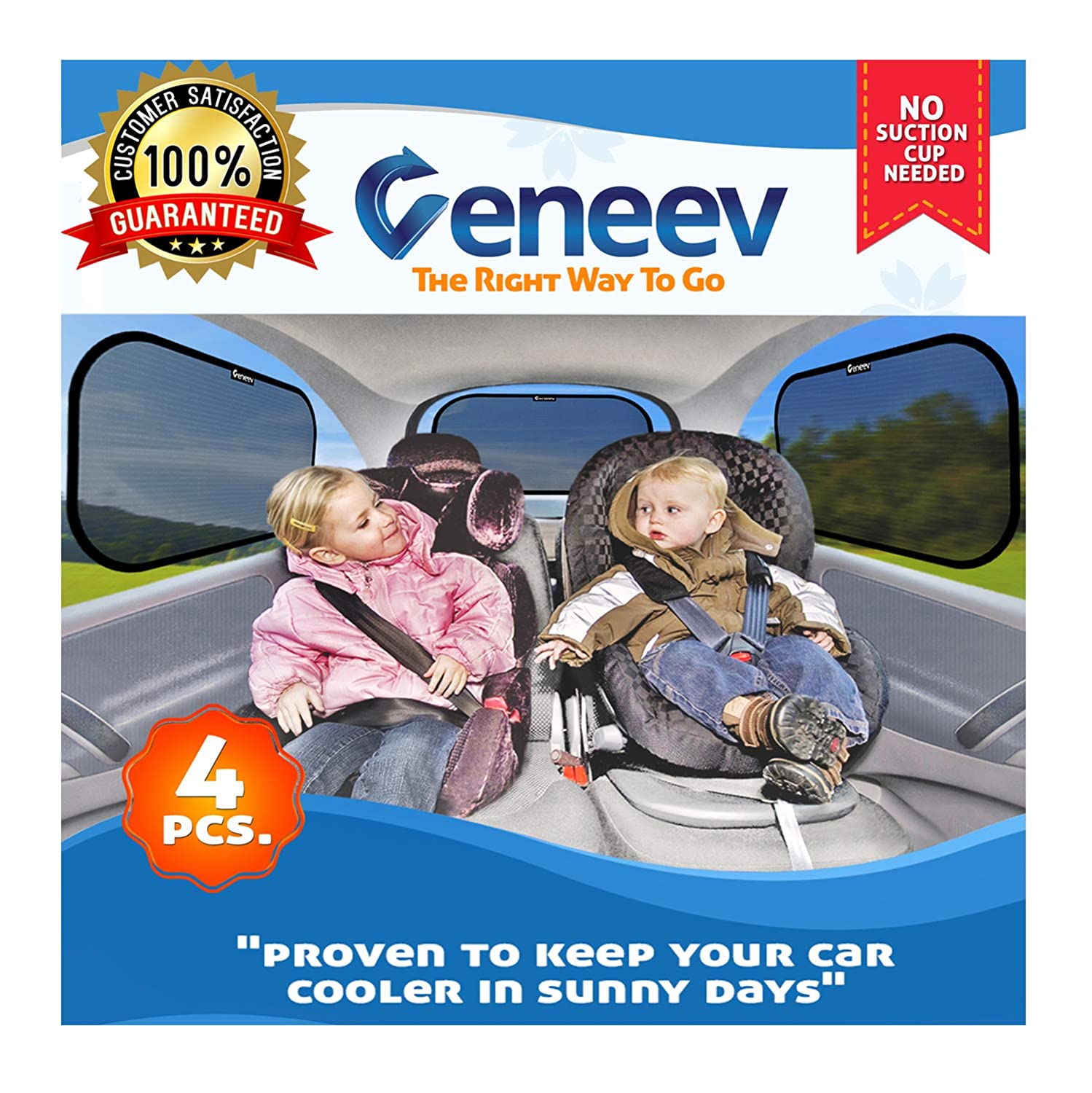 Car Sun Shade for Side and Rear Window (4 Pack) - Car Sunshade Protector 
