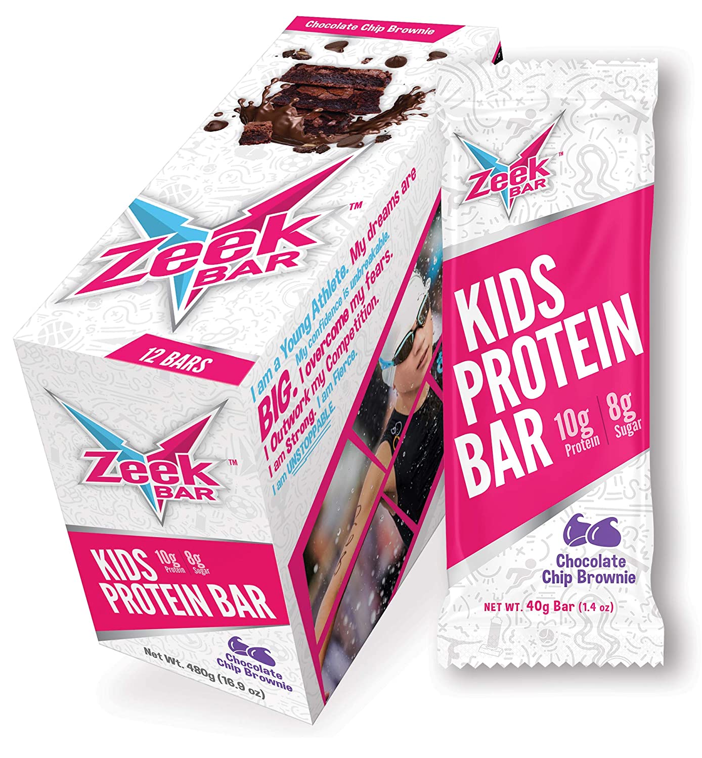 Zeek Kids Bar: Protein-Packed Kids Snack Bar | Real Ingredients, Delicious Flavors | Gluten Free, Low Sugar | Chocolate Chip Brownie, 12 Bars