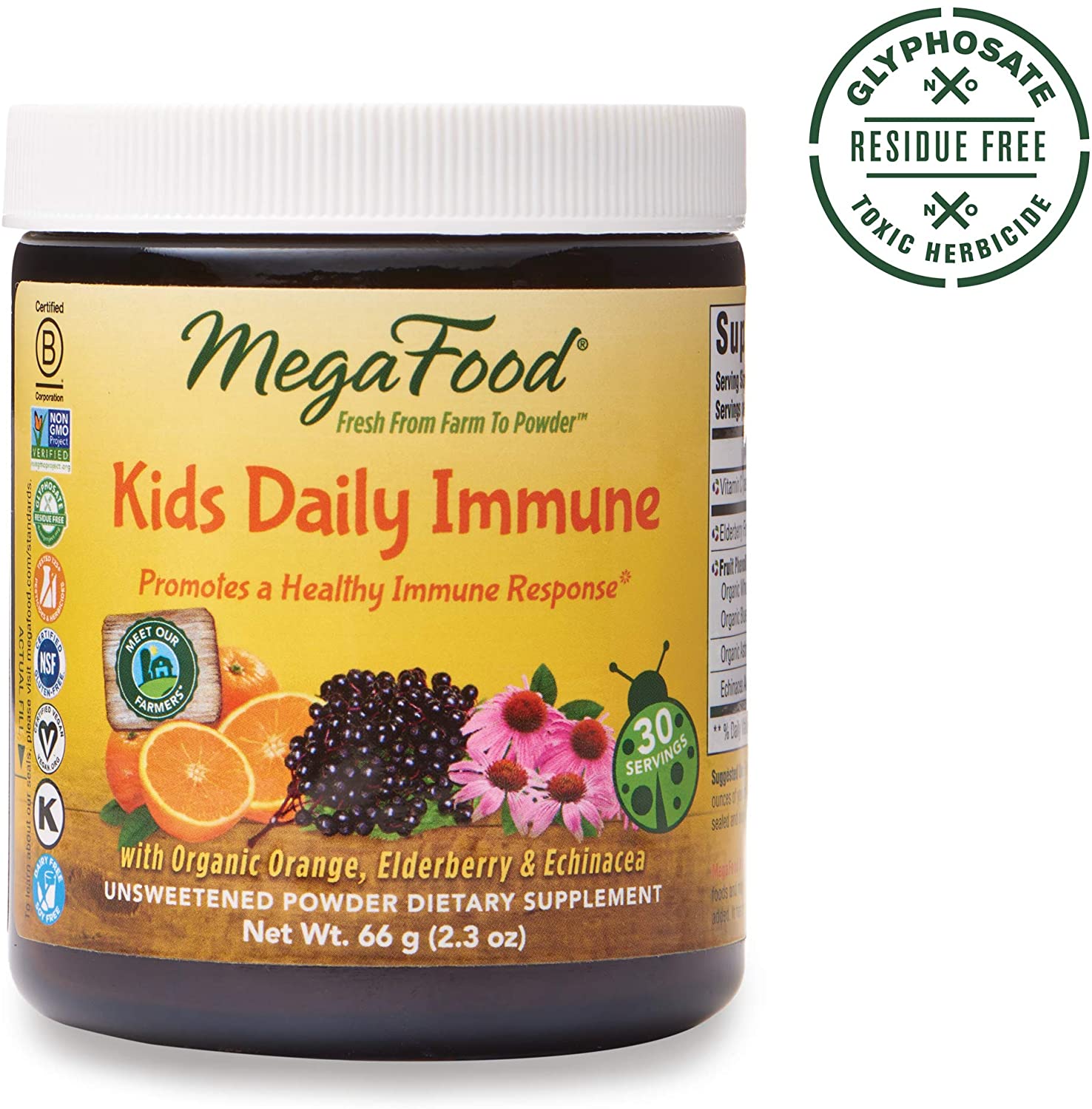 MegaFood, Kids Daily Immune Booster Powder, Promotes a Healthy Immune Response, Drink Mix Supplement, Gluten Free, Vegan,