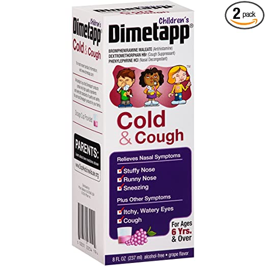 Dimetapp Children's Cold & Cough Antihistamine, Cough Suppressant, & Decongestant (Grape Flavor, 8 fl. oz.  Bottle, Pack of 2)
