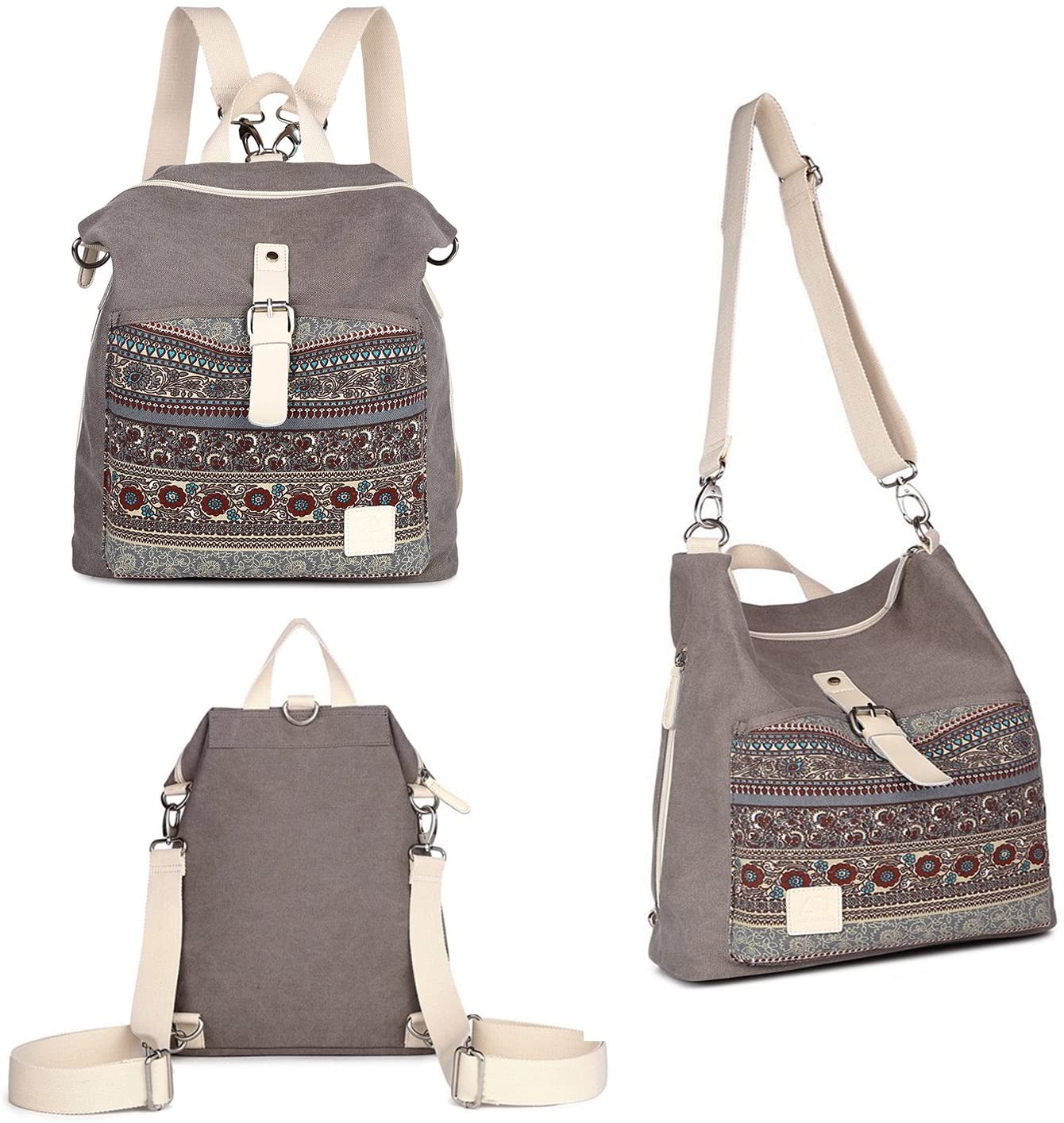 Womens Backpack Purse Canvas 3-Way Convertible Crossbody Bag