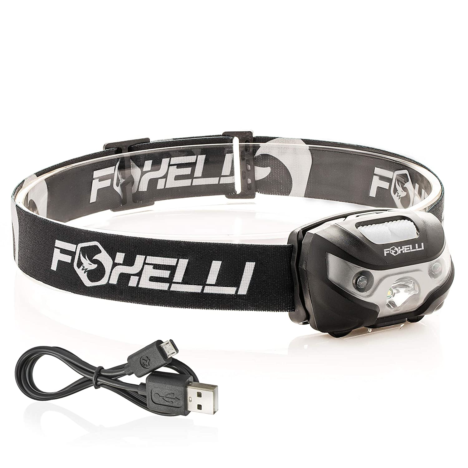Foxelli USB Rechargeable Headlamp Flashlight 