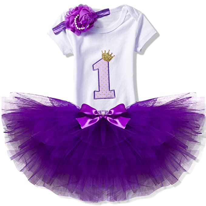 NNJXD Girl Newborn 1st Birthday 3 Pcs Outfits Romper+Tutu Dress+Headband