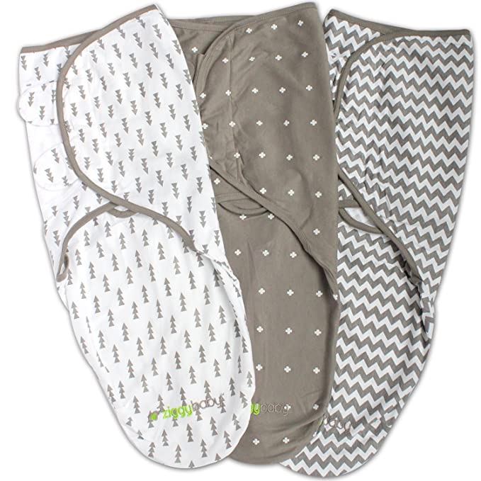 Ziggy Baby Swaddle Blanket, Adjustable Infant Baby Wrap, Soft Cotton in Ultra Grey
