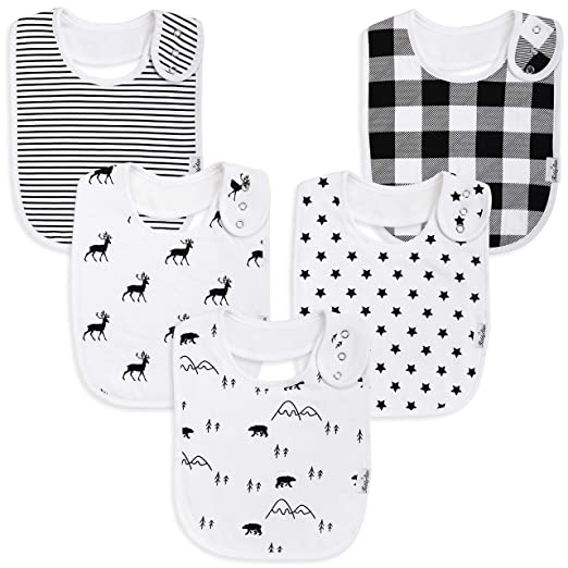 Premium, Organic Cotton Toddler Bibs, Unisex 5-Pack Extra Large Baby Bibs for Boys and Girls by KiddyStar, Baby Shower Gift for Feeding, Drooling, Teething, Adjustable 5 Positions (Bears & Reindeer)