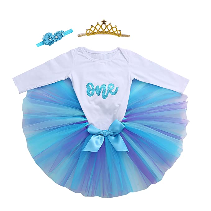 Baby Girls 1st Birthday Bling One Romper Tutu Skirt Flower Crown Headband