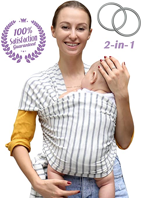 Baby Wrap Carrier and Ring Sling for Newborn, Infants and Toddlers by Bonne Vie Baby | Breathable and Comfortable Cotton Wrap | Baby Wearing Made Easy | Boy Girl Baby Shower and Registry Must Haves
