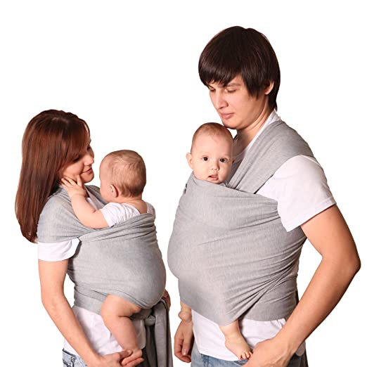Baby wrap carrier, best sling for newborn, soft stretchy cloth, grey
