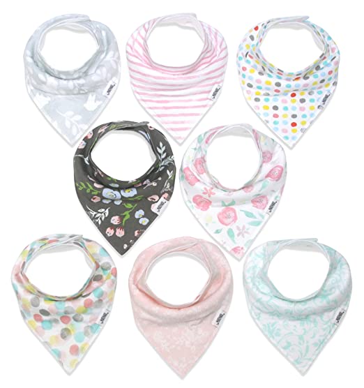 Baby Bandana Drool Bibs for Girls, 8-Pack Organic Absorbent Drooling & Teething Bib Set by Matimati&quot;Rosy Mint&quot;