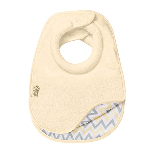 Tommee Tippee Closer to Nature Comfi-Neck Reversible Soft Baby Bib with Padded Collar, 0+ Months - Cream Chevron, 2Â Count