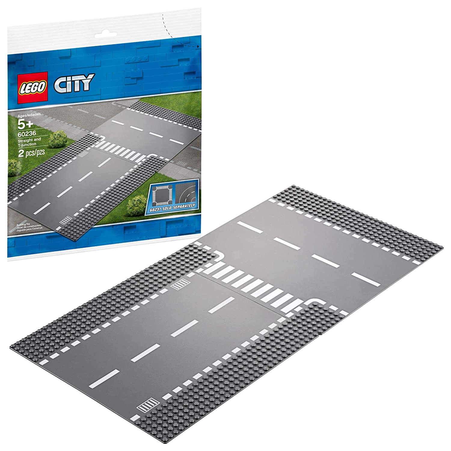 LEGO City Straight and T-junction 60236 Building Kit, 2019 (2 Pieces)