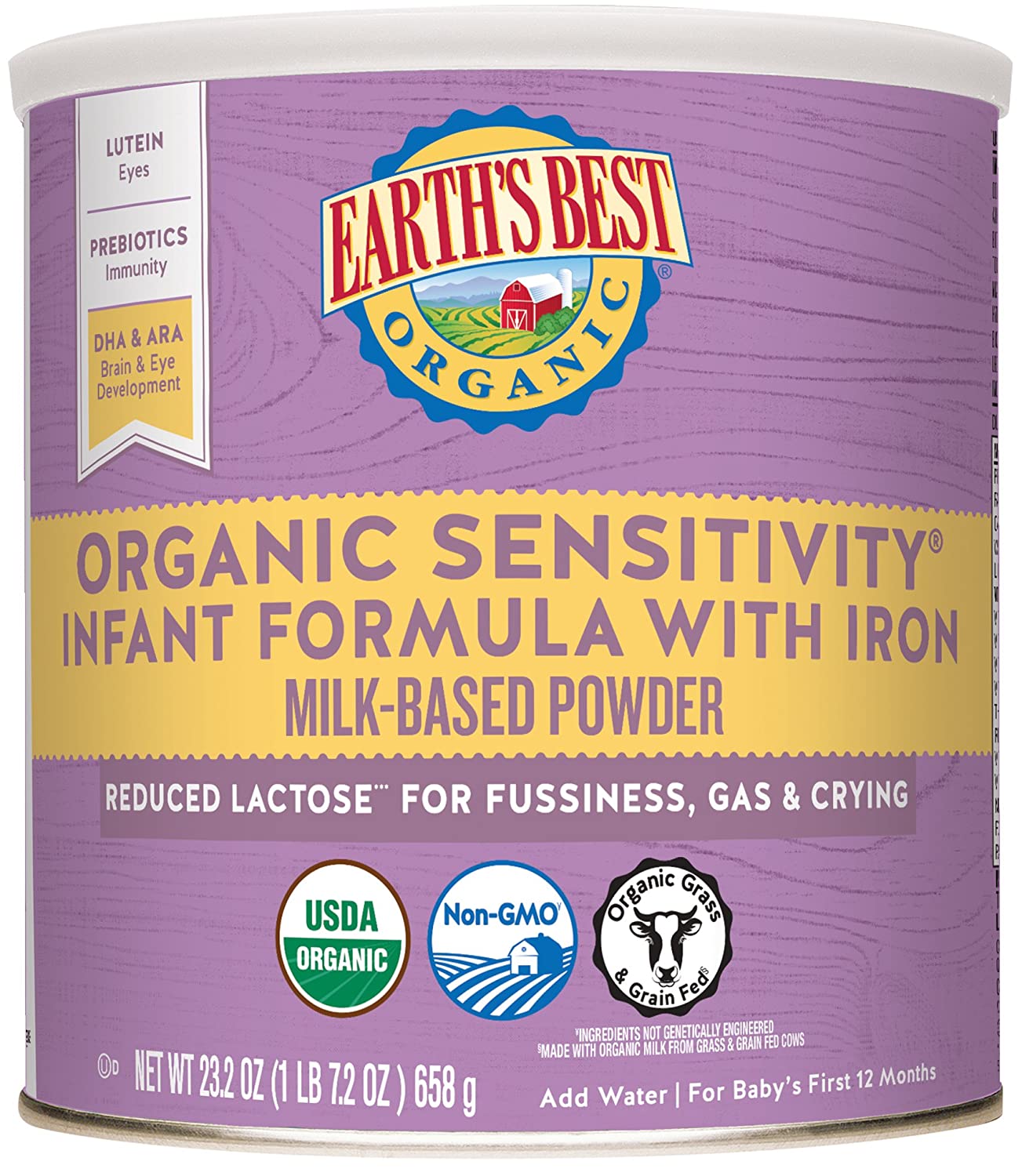 Earth's Best Organic Low Lactose Sensitivity Infant Formula with Iron