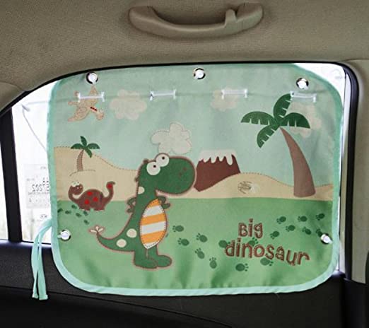 Tokkids Sunshade for car baby - Large Car Sunshade Protector - Blocks over 98% UV Rays Car Sun Visor Protector - Easy to Install (Dinosaur)