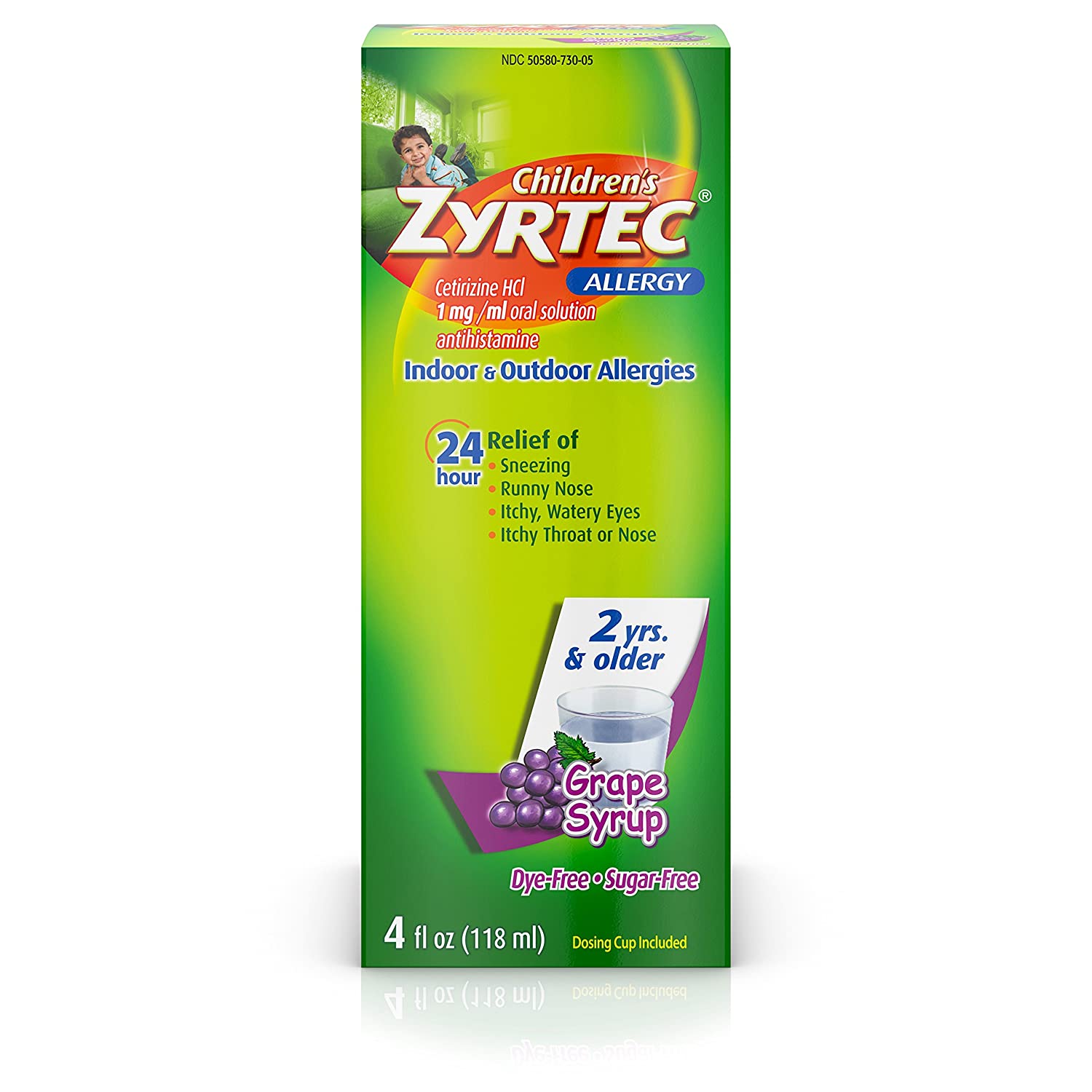 Zyrtec 24 Hr Children’s Allergy Syrup with Cetirizine, Dye- & Sugar-Free, Grape Flavor