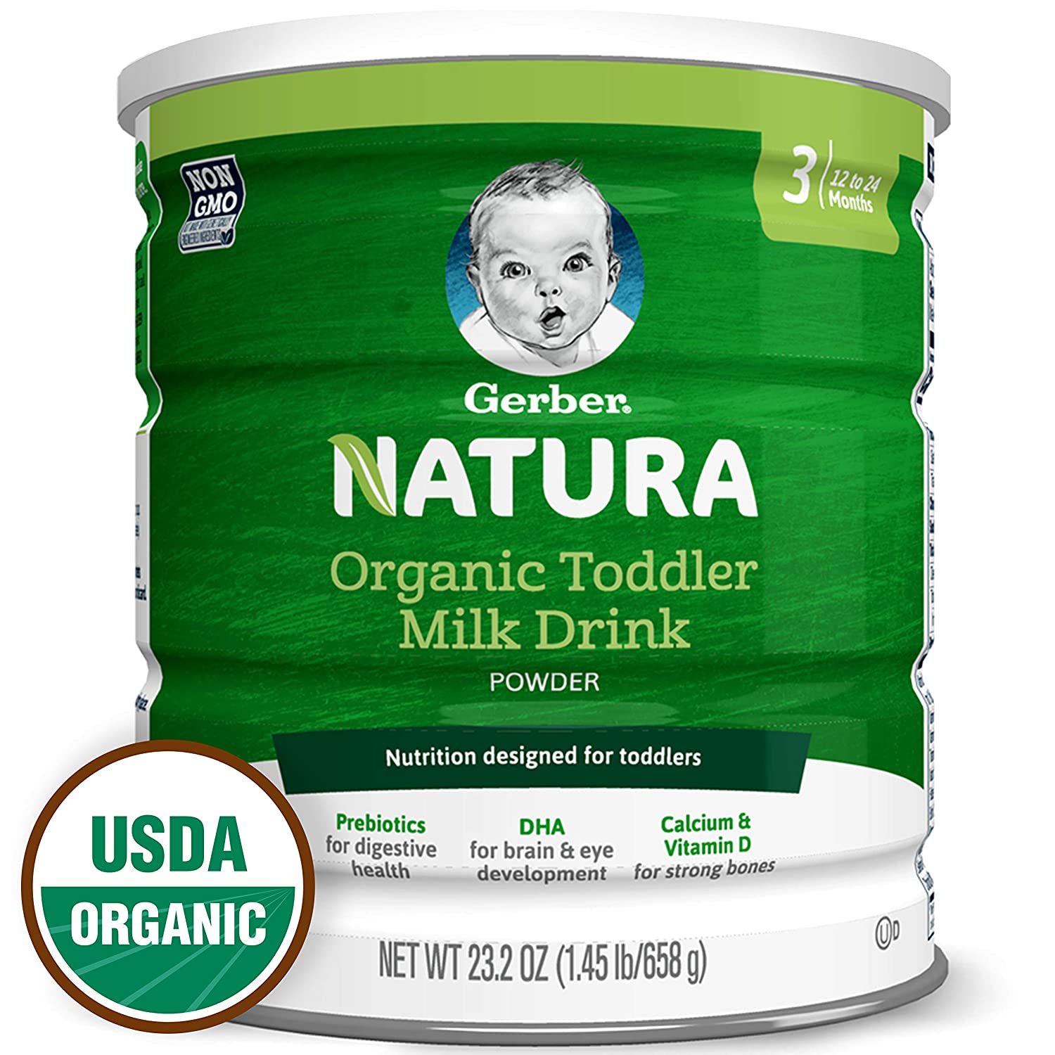 Gerber Natura Organic Toddler Formula Milk Powder, Stage 3, 23.2 Oz. Can
