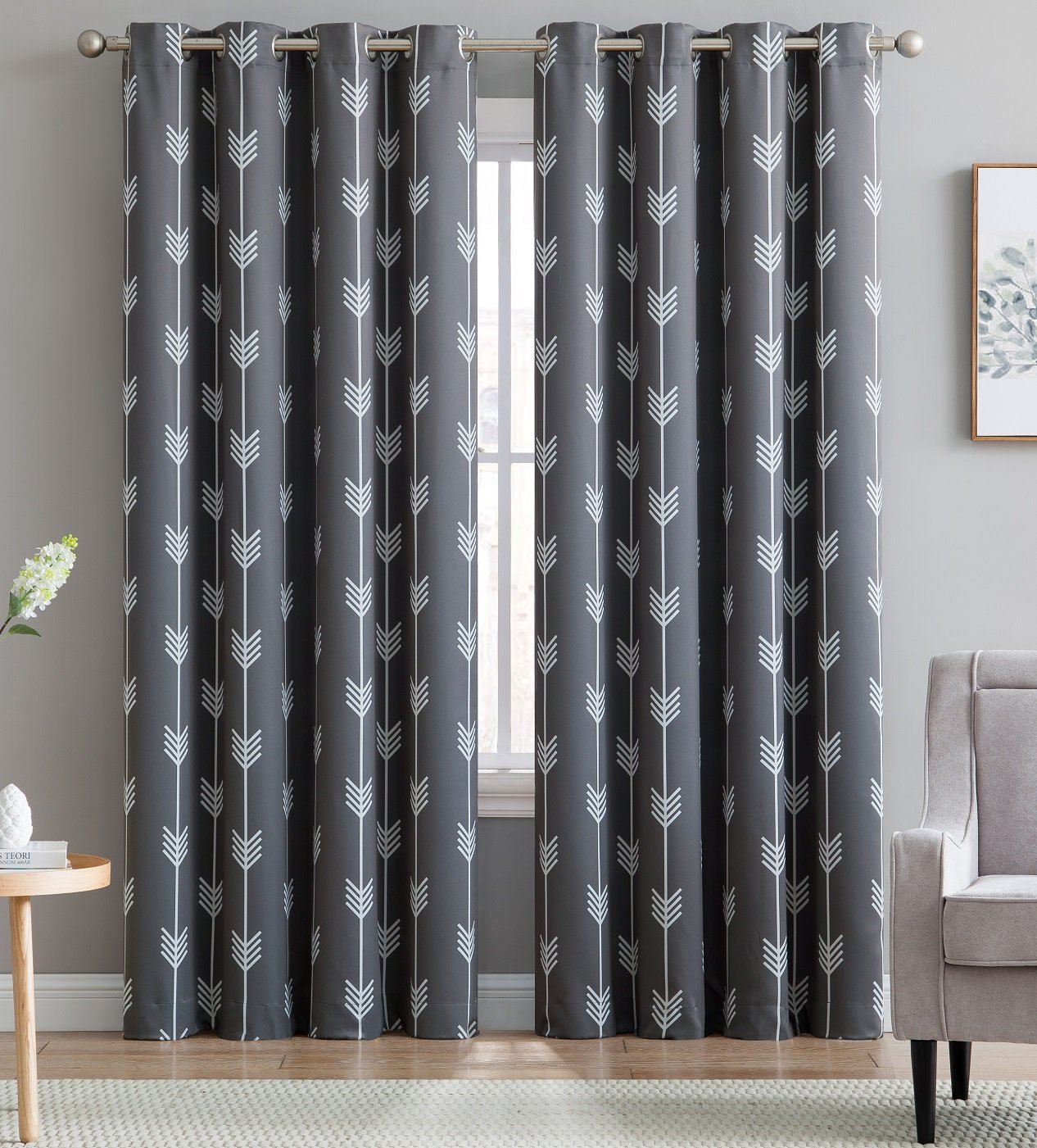 HLC.ME Arrow Printed Blackout Room Darkening Thermal Grommet Window Curtain