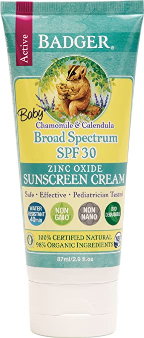 Badger - Baby Sunscreen Cream Broad Spectrum SPF 30 Protection, Chamomile and Calendula Formula 