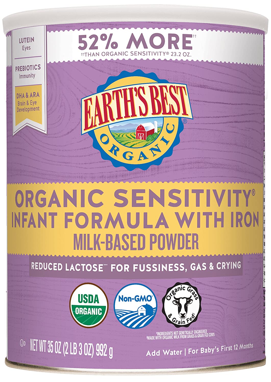 Earth's Best Organic Low Lactose Sensitivity Infant Powder Formula