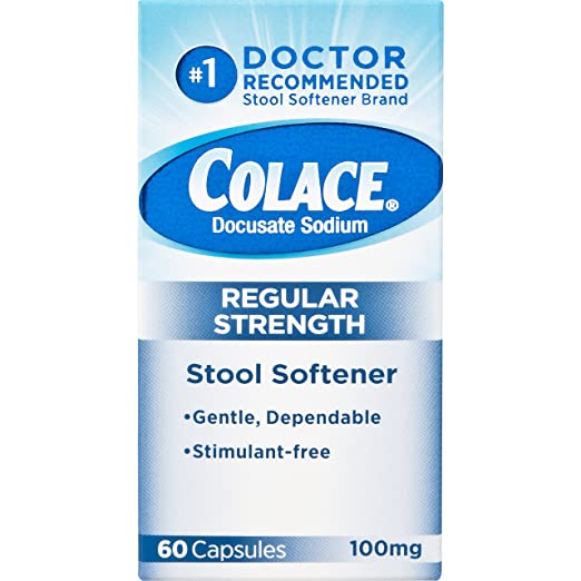 Colace Regular Strength Stool Softener 100 mg Capsules 60 Count Docusate Sodium Stool Softener for Gentle Dependable Relief