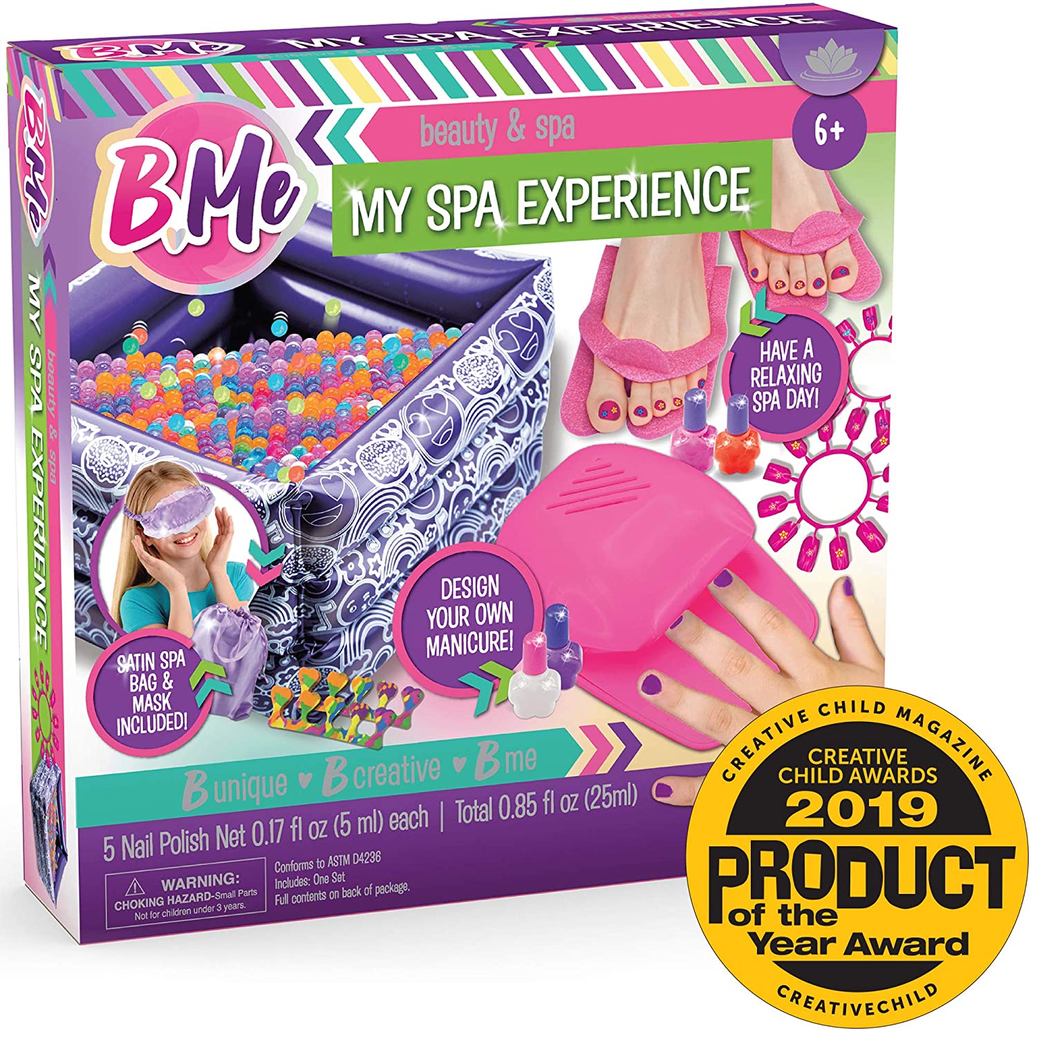 B Me My Spa Experience – Ultimate Kids Spa Kit w/ Nail Polish, Press On Nails, Nail Dryer, Stickers, Decals, Pedicure Pool, Bath Beads