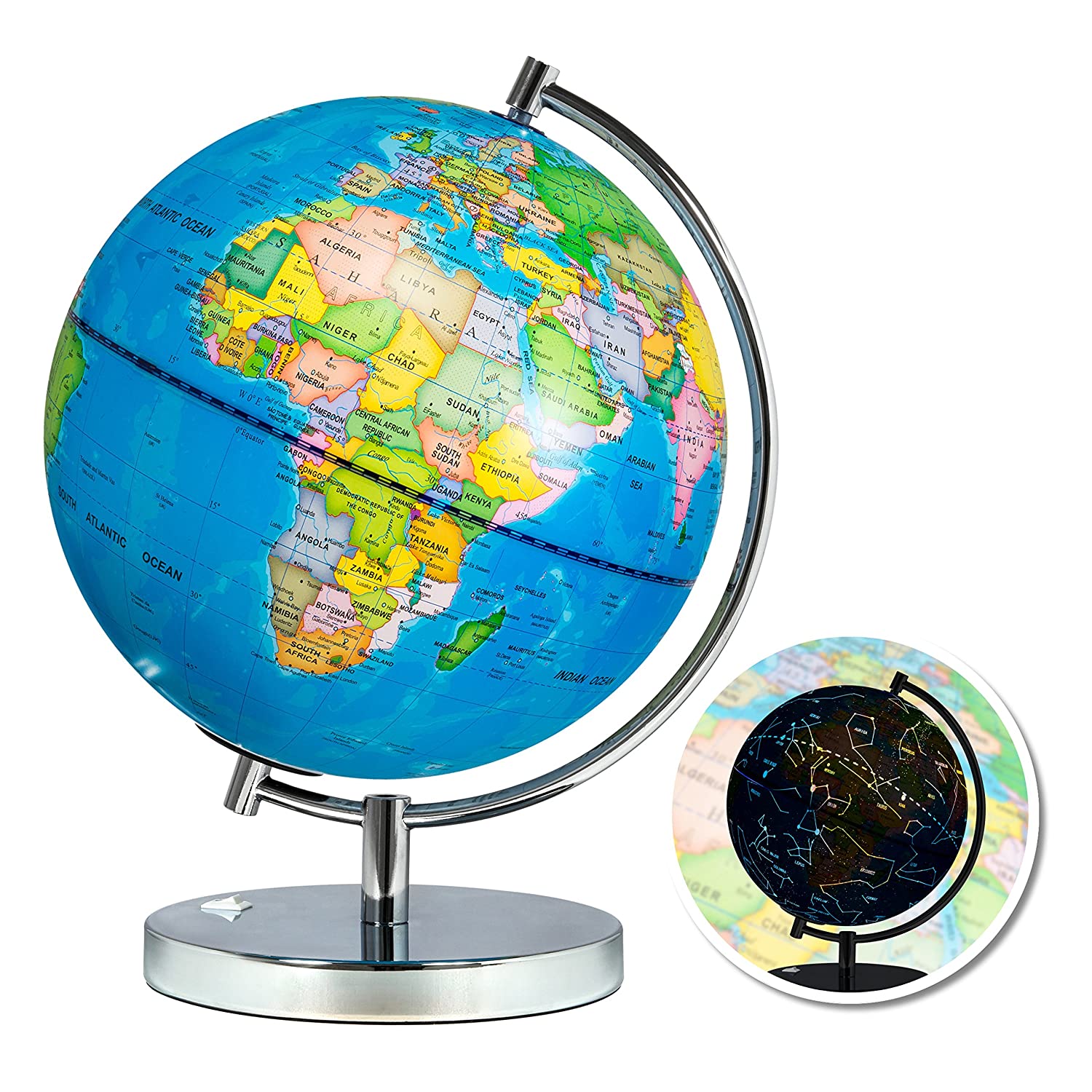 Best Choice Products Kids 2-in-1 Light-Up World Geographical Globe w/ Day and Night Constellation View, Steel Stand