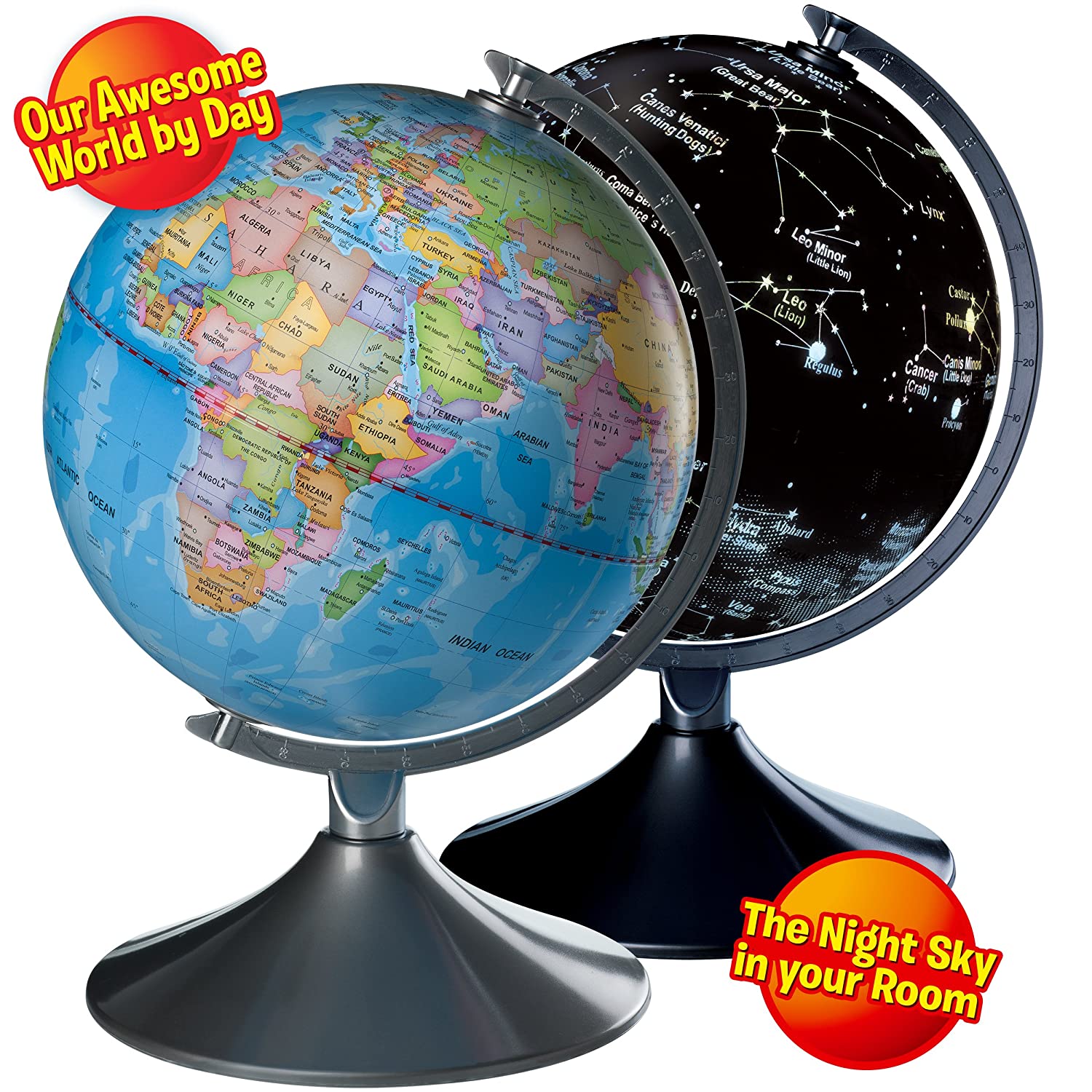 Interactive Globe for Kids, 2 in 1, Day View World Globe and Night View Illuminated Constellation Map