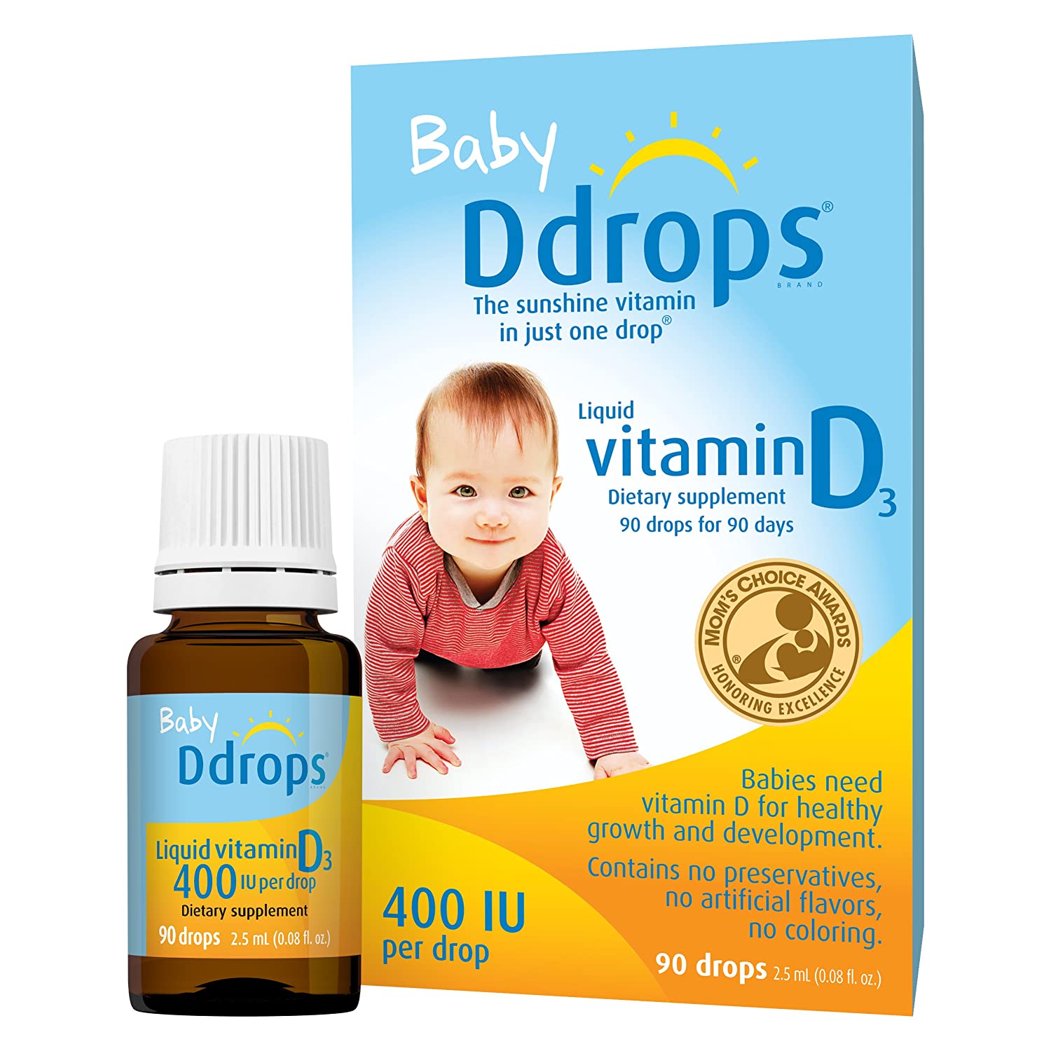 Ddrops Baby 400 IU, Vitamin D, 90 Drops 2.5mL (0.08 fl.oz)