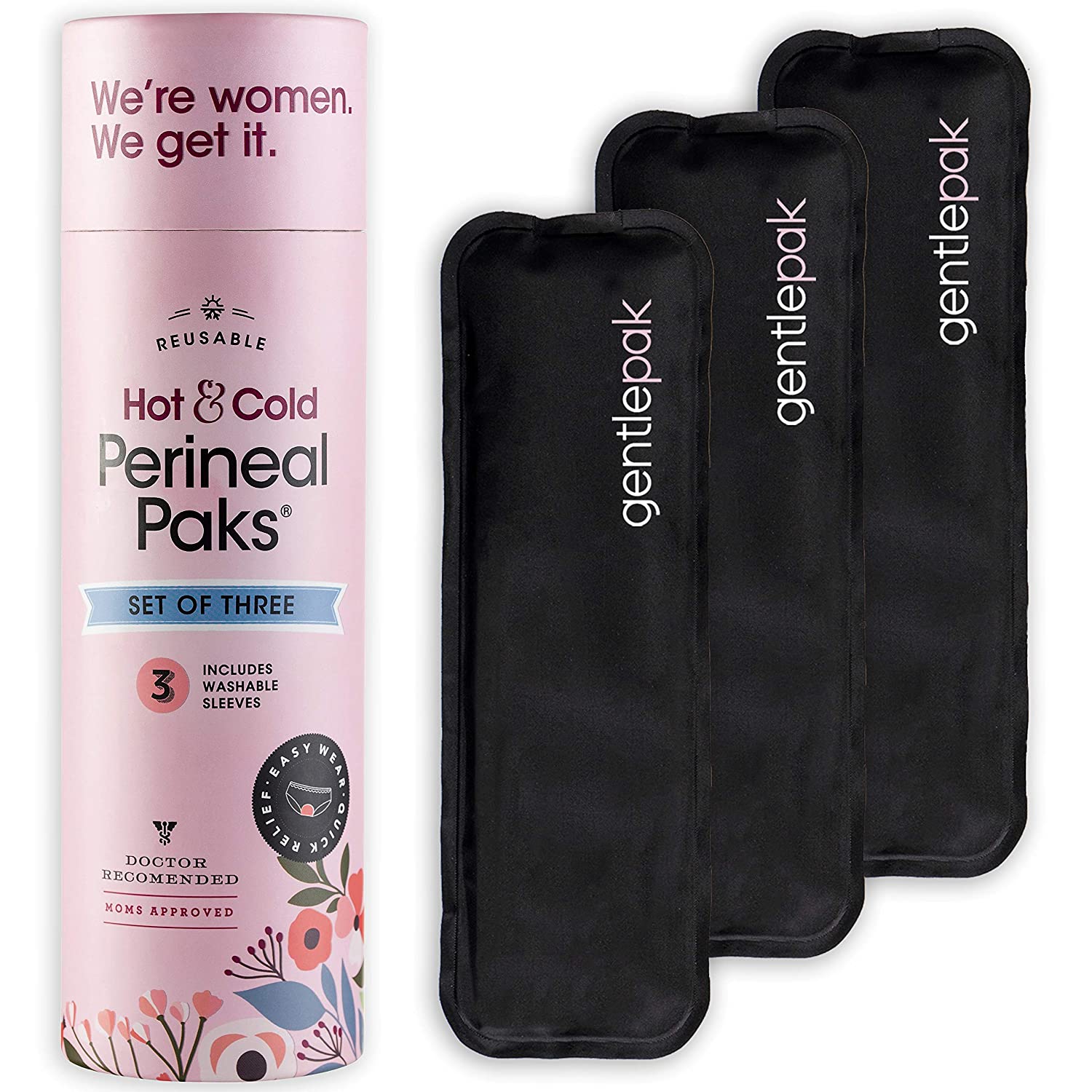 GentlePack Reusable Perineal Ice & Heat Packs with Washable Sleeves for Postpartum, Pregnancy 